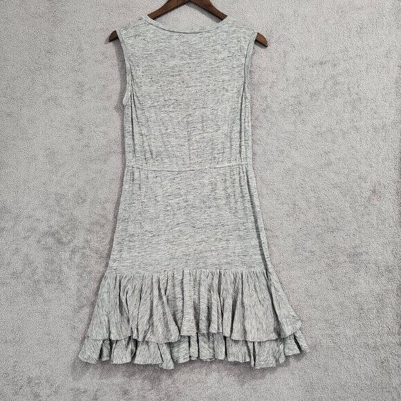 Rebecca Taylor Sleeveless Gray 100% Linen Ruffle Hem Midi Dress Size M - Picture 2 of 8